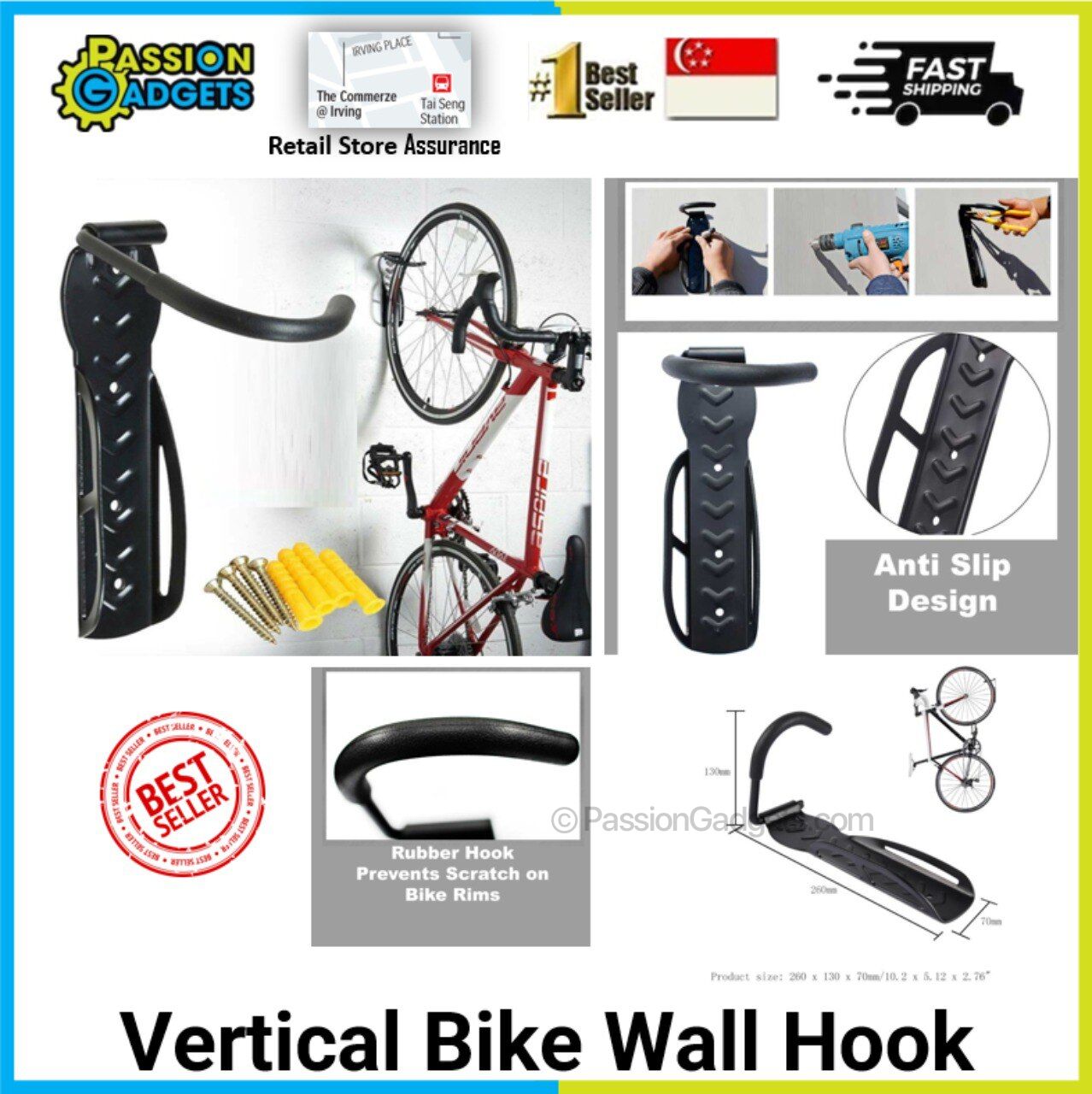 Bicycle Rack Wall Metal Hook Bicycle Mountain Bike Wall Bracket Premium  Bike Wall Mount Hook Hanger Rack